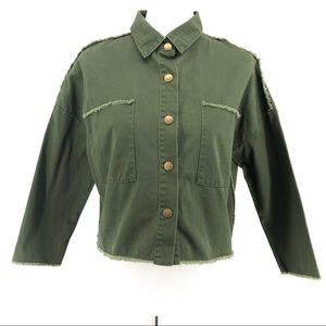 Korirl Olive Green Cropped Button Down Jacket
